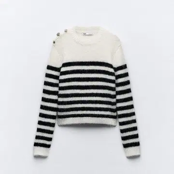 스트라이프 니트 보더 스웨터 버튼 zara M