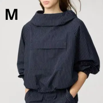 유니클로C 후디드 오버 셔츠 M 아노락 후드티 스트라이프