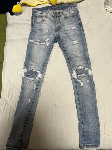 스키니 데님 28 라이트 블루 데미지 가공