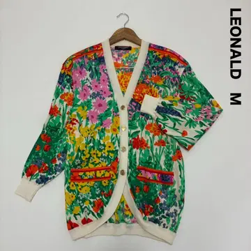 LEONALD 레오나르 V넥 롱 가디건 골드 버튼 미니 꽃무늬 M