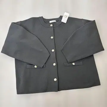 apretro 그레이 종이상자풍 니트 가디건 실버 버튼