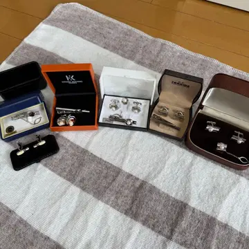 실버 넥타이핀 커프스 단추 세트