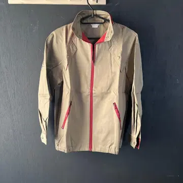 쇼와 레트로 베이지 빨간색 악센트 마운틴 후드티 M 빈티지