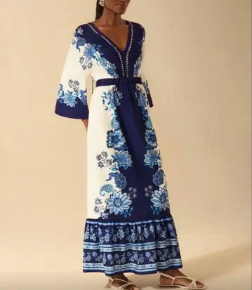 꽃무늬 롱 원피스 네이비/화이트