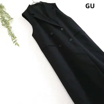 GU 롱 베스트 지레 빅 사이즈 루즈핏 XL 심플 블랙