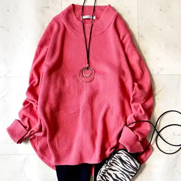 유나이티드 애로우즈 워셔블 캐시미어 블렌드 리브 니트 보틀넥 핑크