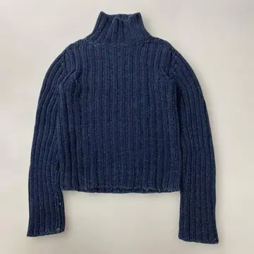 45rpm 45R 네이비 나염 인디고 염색 코튼 하이넥 니트 풀오버