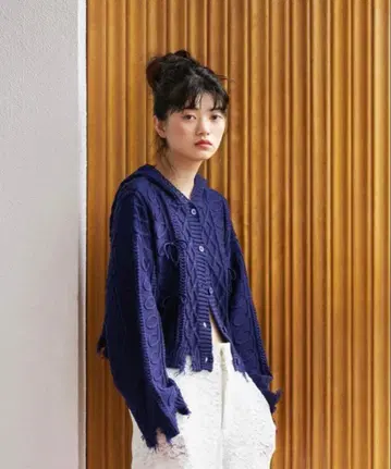 poppy / 리본 후드 가디건 ( 네이비 )