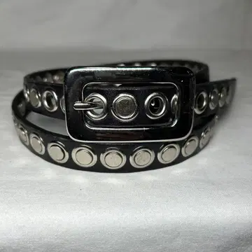천연 가죽 스터드 아일렛 징 벨트 가죽 내로우 블랙