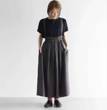 HUIS 올드 레피아 햇볕 건조 라미 린넨 턱 개더 오버롤 스커트