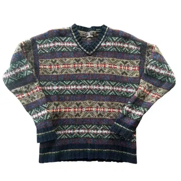 90s 빈티지 홍콩제 페어아일 패턴 V넥 니트 스웨터