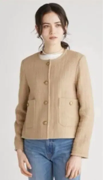 Mila Owen 노카라 A라인 금장 버튼 트위드 자켓