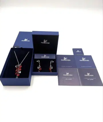 스와로브스키 티어드롭 3연 드롭 귀걸이 목걸이 세트 박스 포함
