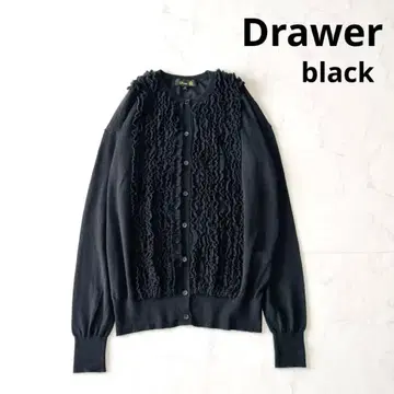 드로어 18G 프릴 크루넥 가디건 블랙