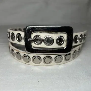 천연 가죽 스터드 아일렛 징 벨트 가죽 내로우 화이트