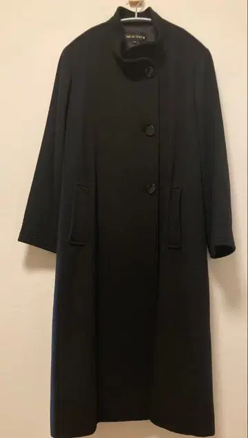 캐시미어 롱 코트 스탠드 카라 블랙 캐시미어 100% 큐프라 일본제