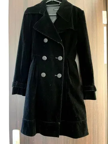 [ 새상품급 ] 여성용 블랙 더블 브레스트 트렌치코트 허리 벨트 포함