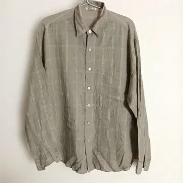 AURALEE 베이지 체크 무늬 긴팔 셔츠 사이즈 3