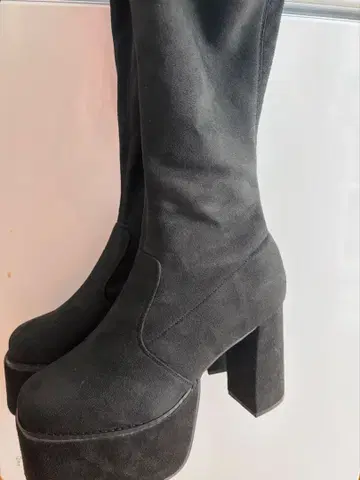 attagirl 통굽 롱 부츠 블랙 스웨이드 원단