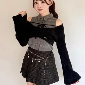 셔츠 레이어드 샤기 니트