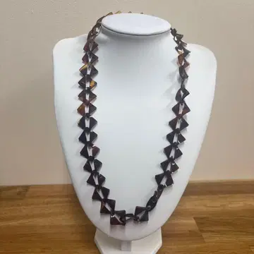 브라운 계열 기하학 패턴 목걸이 약 30cm