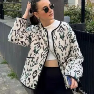 택 포함 새상품 ZARA 자라 프린트 퀼팅 자켓 아드라스 무늬