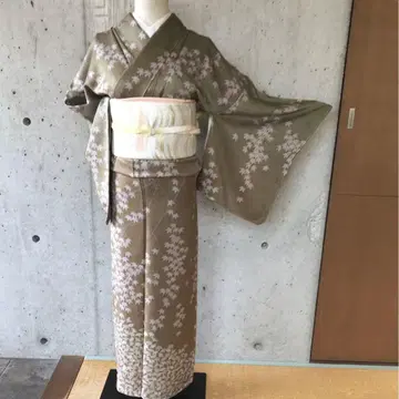 순수 실크 고급 호몬기 단풍과 은행잎 패턴 이중 기모노 펄톤 가공