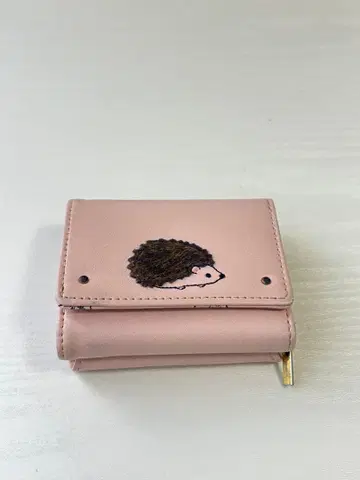 고슴도치 자수 3단 폴더형 지갑 핑크