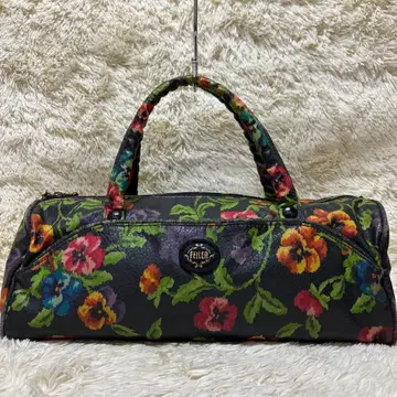 페이러 미니 보스턴 백 핸드백 PVC 나일론 꽃무늬 블랙 그린