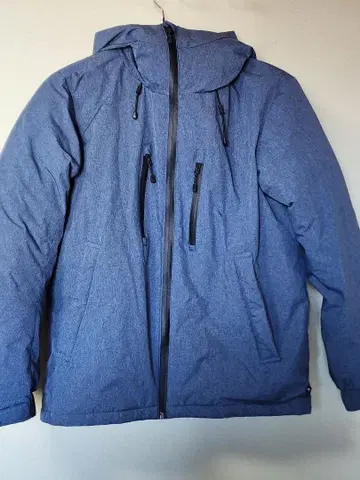 다크 블루 후드 부착 다운 자켓