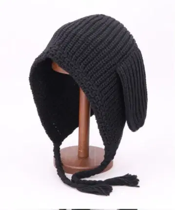CA4LA 니트 모자 토끼 귀 모양 블랙 늘어뜨린 귀 카시라 블랙
