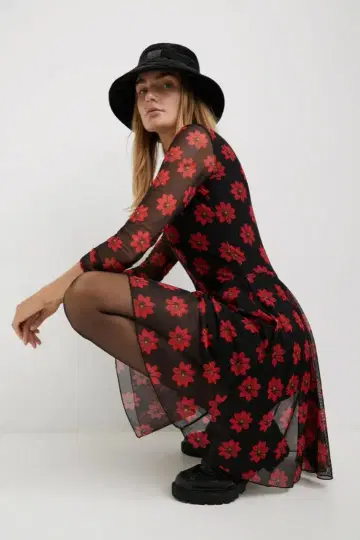 (K11082) 데시구알 플로럴 핏 플레어 메쉬 원피스