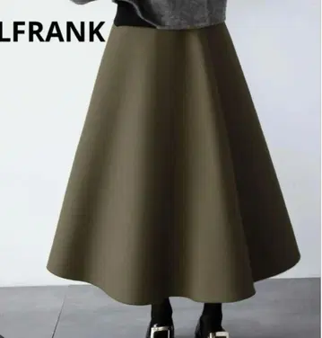 엘프랭크 본딩 볼륨 플레어 롱 스커트 L 카키