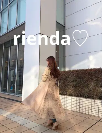 rienda 베이지 롱 코트 레이스 디자인