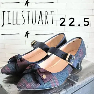 질스튜어트 신발 22.5 펌프스 체크 리본 라메 믹스