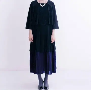 티어드 플리츠 포멀 원피스 black