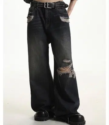 와이드 실루엣 데미지 가공 데님 팬츠 [ MASONPRINCE ]