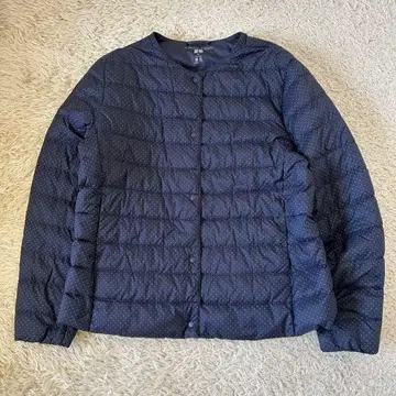 빅 사이즈 유니클로 울트라 라이트 다운 자켓 도트 노카라 물방울 무늬