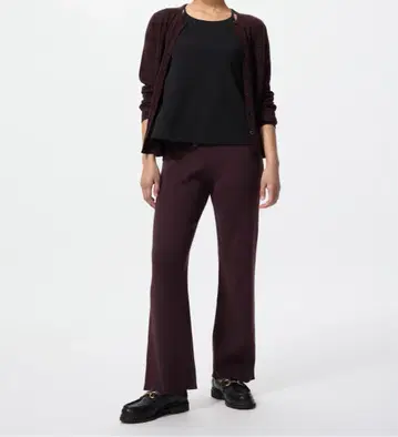 유니클로 워셔블 니트 리브 팬츠 와인 XL