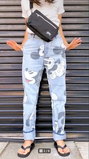 H&M x 디즈니 미키 콜라보 즉시 완판 데님 34