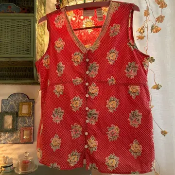 레어템 vintage Lizclaiborne 베스트 도트 꽃무늬 플로럴