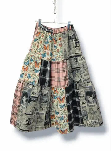 레트로 매거진 x 나비 x 타탄 체크 믹스 티어드 롱 스커트