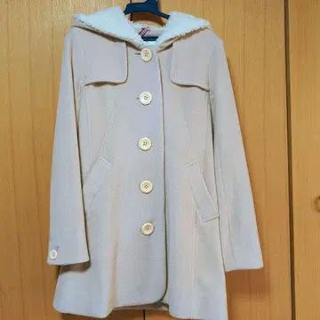 보아 후드 롱 코트 핑크 베이지