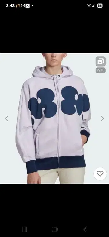 adidas 풀 집업 후드티 라벤더 택 포함 새상품