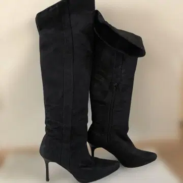 블랙 니하이 부츠 사이드 지퍼 부착