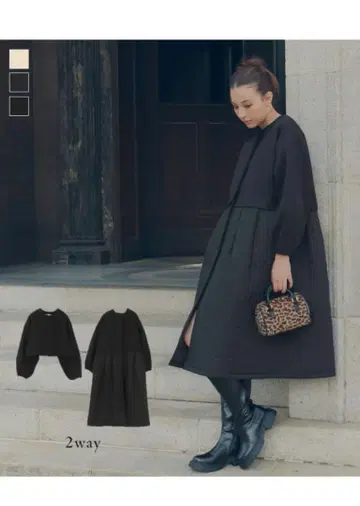 2way 페이크 울 x 퀼팅 코트 블랙