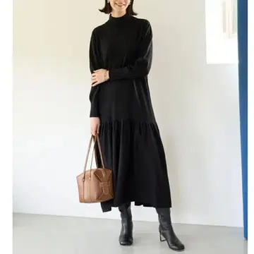 24aw UNFILO 워셔블 티어드 니트 원피스 XL 블랙 루즈핏