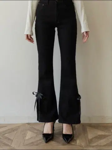 RANCLIC 사이드 슬릿 데님 리본 팬츠