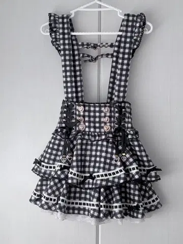 사다리 리본 체크 티어드 치마바지 블랙