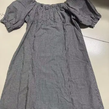 깅엄 체크 벌룬 슬리브 무릎 기장 스커트